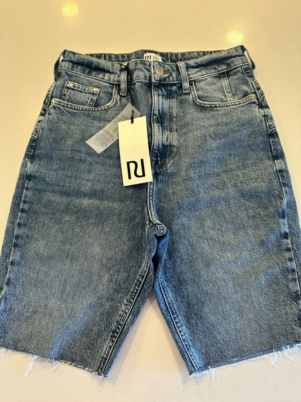 River Island Blue High-Rise Denim Jean Shorts - Picture 7 of 7